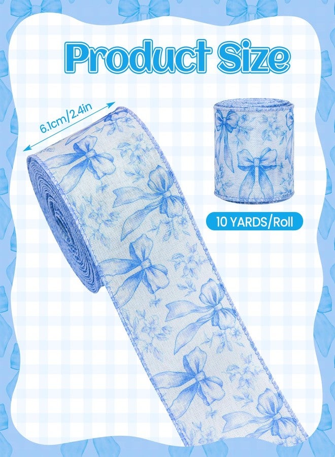 EORTA 10 Yard Flower Wired Edge Ribbon 2-1/2 inch with Bowknot, Bendable Craft Ribbon for Gift Bows, Floral Arrangements, Wreaths, Wedding Decor, Blue - Image 2